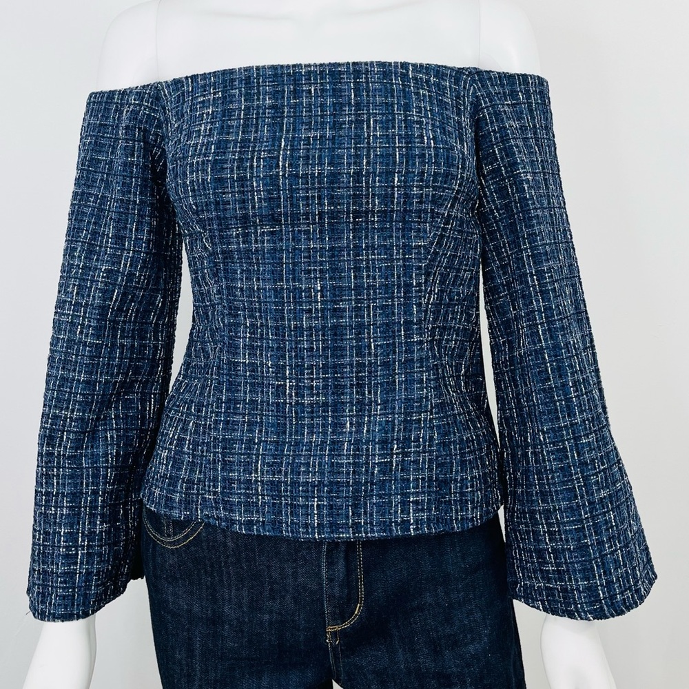 ✨ NWT Zara Off-Shoulder Tweed Top – Chic Statement Piece 💙✨ - Picture 2 of 12